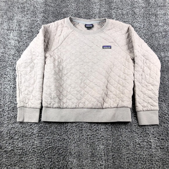 Patagonia Sweatshirt Womens Small Beige Organic Cotton Quilt Crew Pullover Logo - Picture 2 of 12